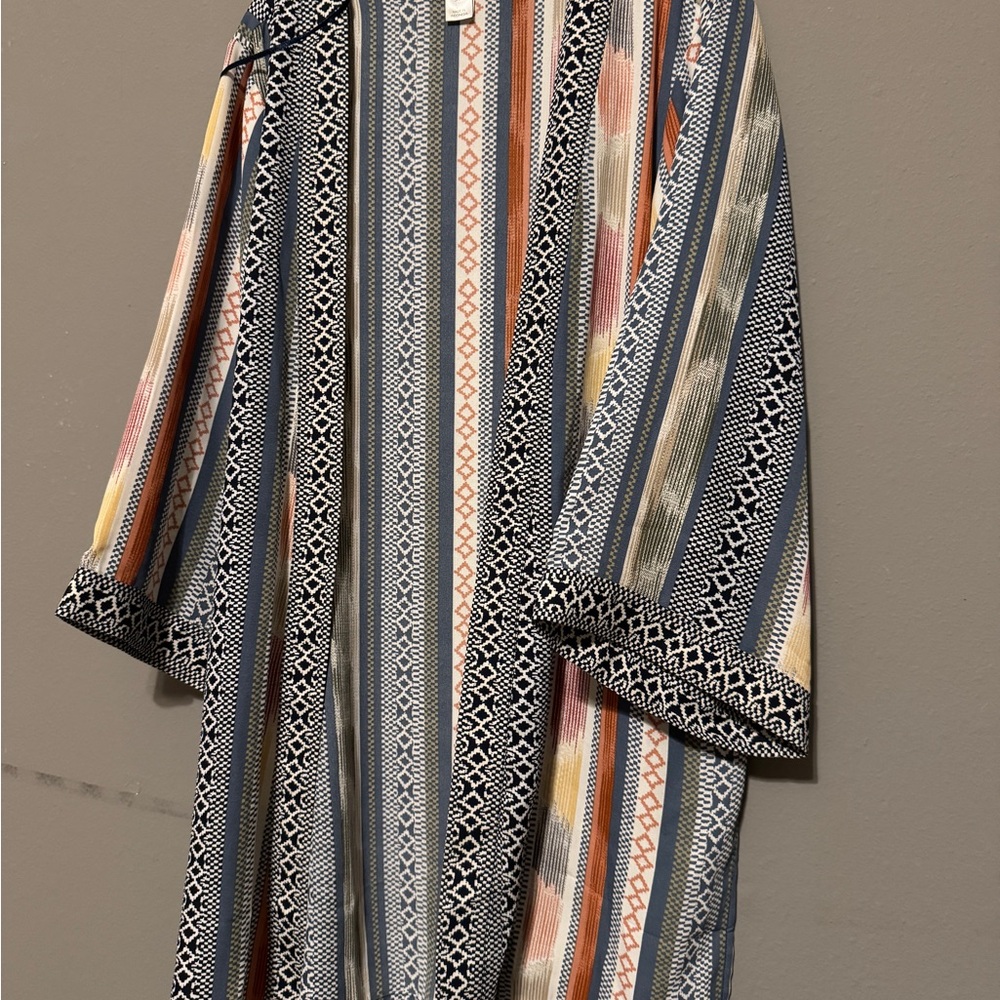 Christopher & Banks Striped Multicolor Knit Tunic - Navy, Rust, Yellow, Cream